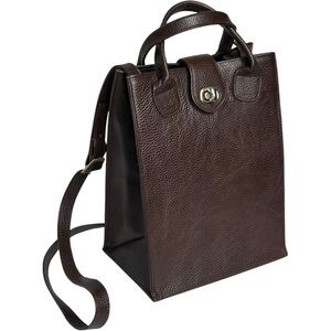 Vintage Jennifer Graham Pebbled Leather Paper Bag Turn Lock Shoulder Tote Brown